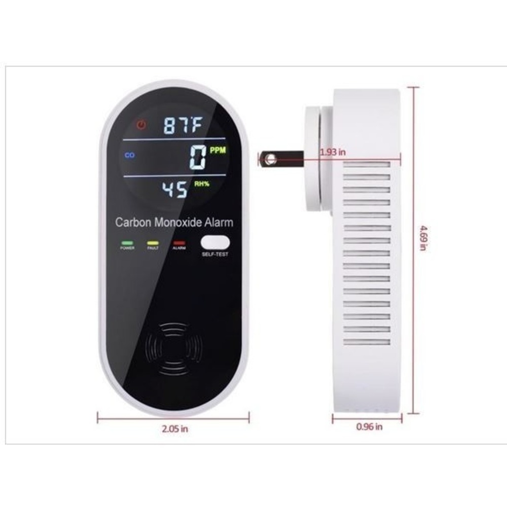 3-in-1 Carbon Monoxide Detector, Plug in Wall w/Temperature & Humidity Display
